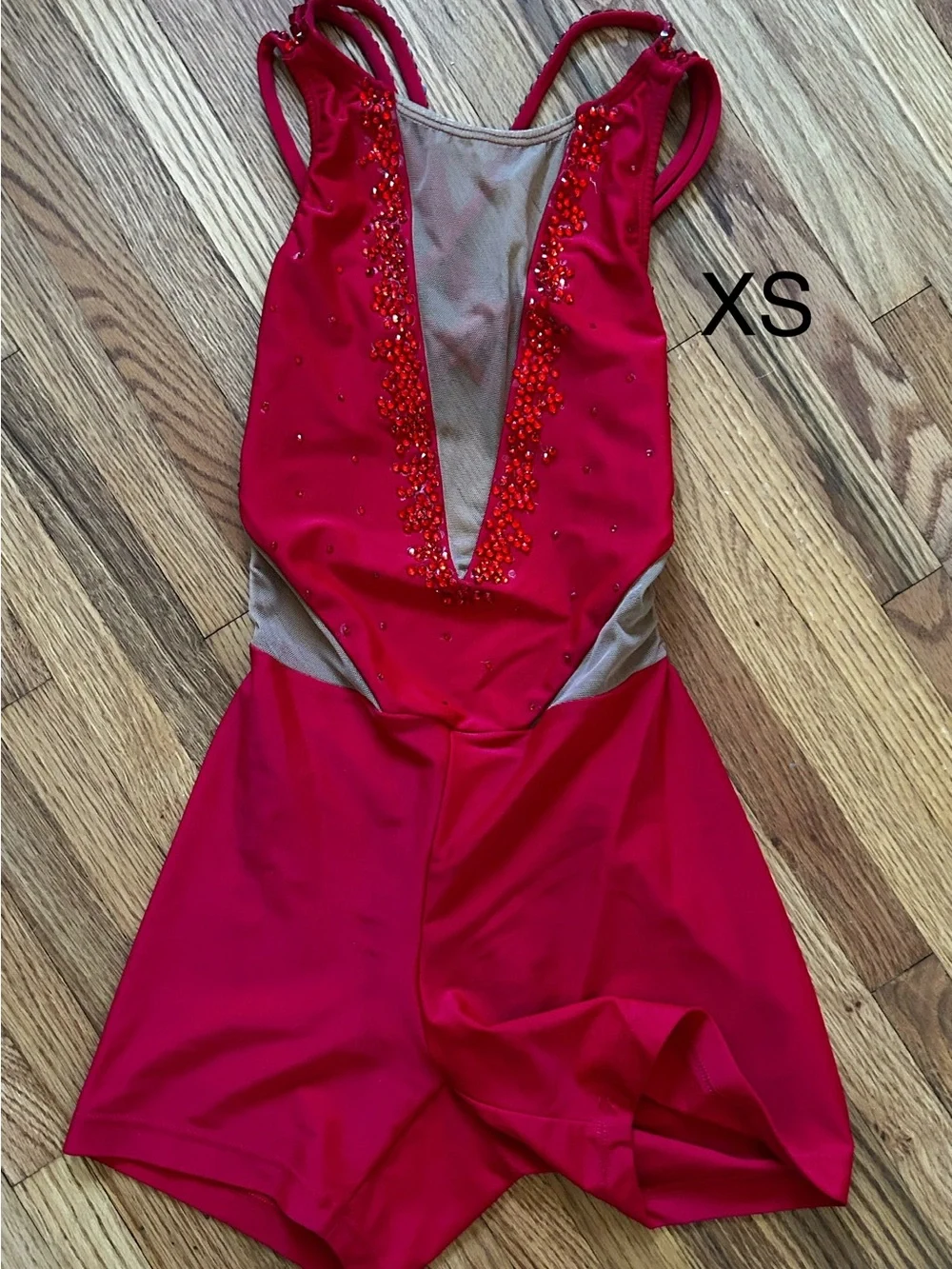 AA Dance Stoned Red Biketard with Mesh Cutout Sides. Size XS